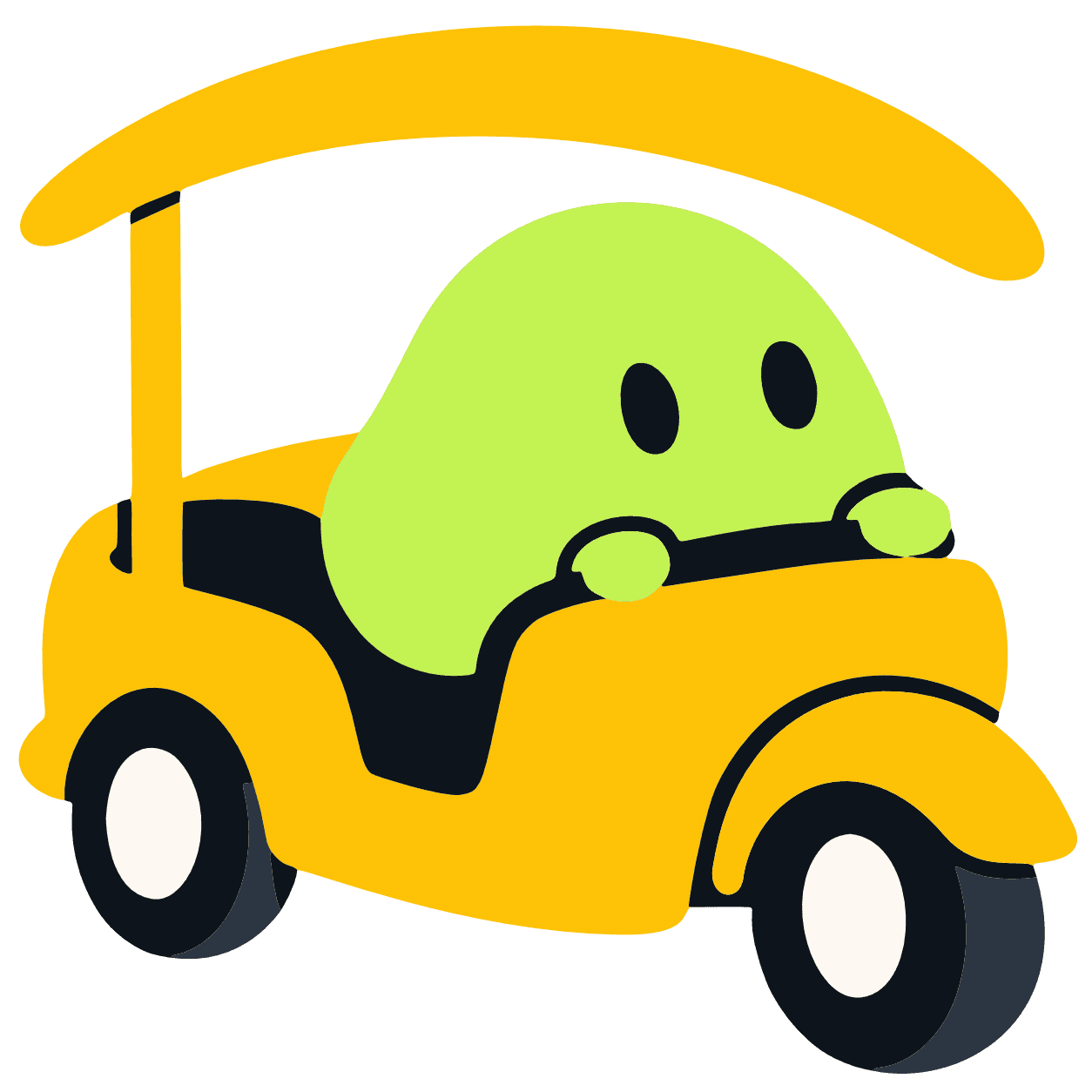 TukTuk, a lime character driving a yellow tuk tuk.